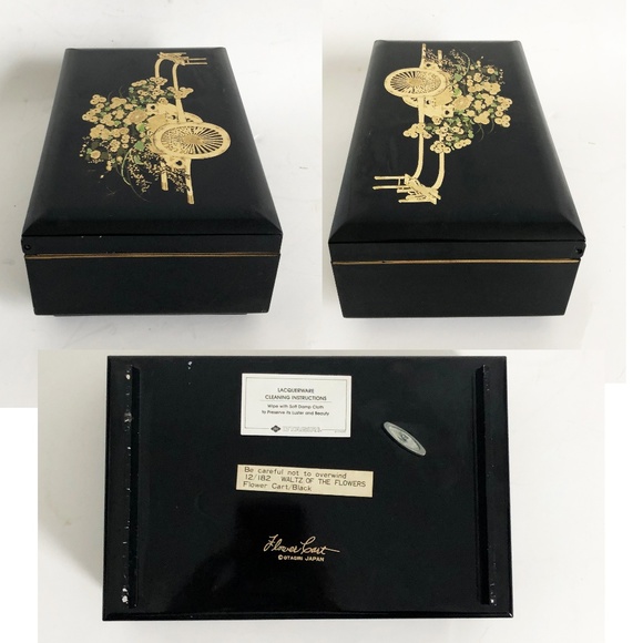 Otagiri Music Box Jewelry Box Lacquer Flower Cart Vintage Trinket Box - Picture 6 of 7